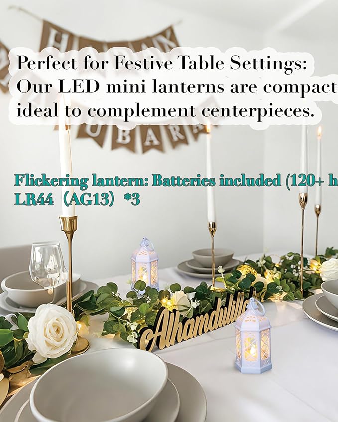 12-Pack Mini Moroccan Lanterns with LED Candle for Ramadan, Wedding, Festivals, Small Decorative Lanterns Shatterproof for Baby Shower & Table Centerpiece, Ornament, Party Decor, White
