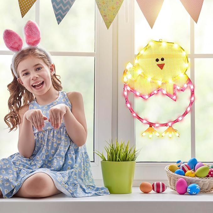 LAMPHOME 17" Lighted Hatching Baby Chick in Egg Easter Window Silhouette