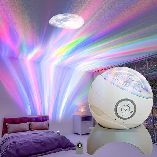 Colorful Life Valentine's Day Exclusive Aurora Galaxy Projector, Romantic Ocean Wave & Moon Lamp, 3 Covers, USB- Rechargeable, Bedroom Decor & Valentine's Gift for Her