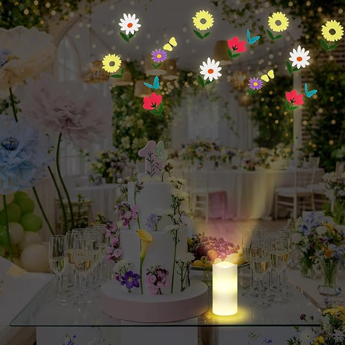 Baquler Wildflower Flameless Candles Spring Projector Lights Decoration LED Candle Battery Operated Night Light with Remote Timer for Wedding Tea Party Spring Summer Decorations for Home