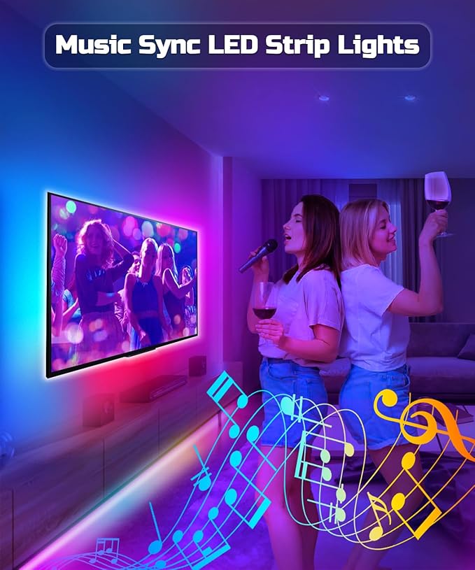 Daymeet TV Led Backlight, 23ft LED Lights for TV Behind for 75-100 inch, RGBICW Glow USB Led Light Strip for TV Lighting Color Changing Music Sync Bluetooth APP Control for Bedroom HDTV