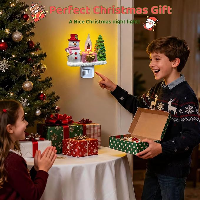 Christmas Campfire Flickering NightLight,Cute Polyresin Swivel Plug Flickering NightLight,Plug-in Figurine Lamp for Holiday Decor, Indoor Campfire Night Light with Flicker Bulb,Figurine Light