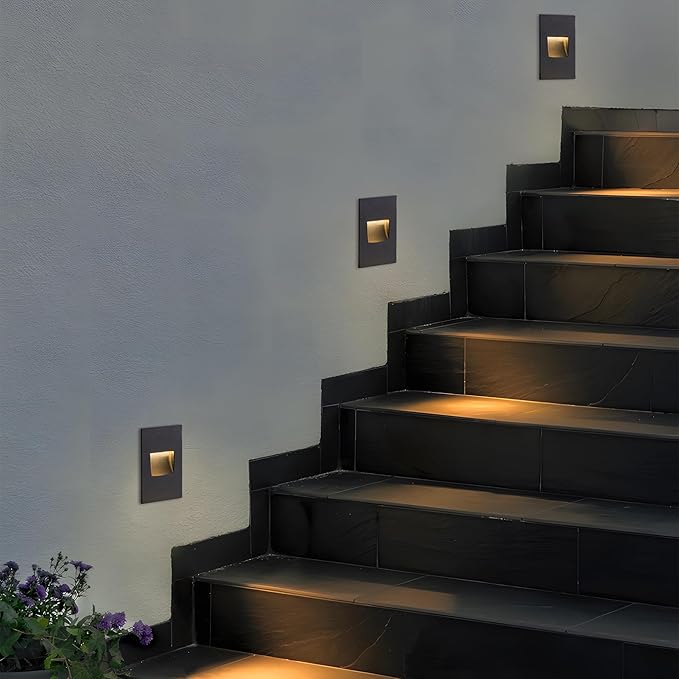 FTL Stair Lights Indoor LED Outdoor Step Lights, 12V Low Voltage Deck Step Lights Color Changing 3000K/4000K/5000K 3.5W 150LM Stairway Light, Vertical Waterproof Black Aluminum, 4-Pack