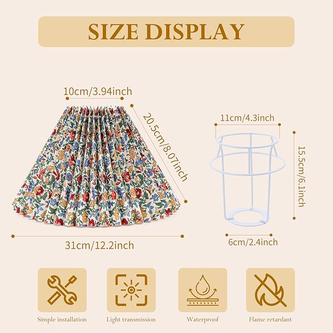 2pcs Pleated Lamp Shade, Modern Printing Flowers Lampshades for Table Lamps Floor Lamps, Barrel Lampshade Replacement for Bedroom, Cute Lamp for Living Room Home Office Decor