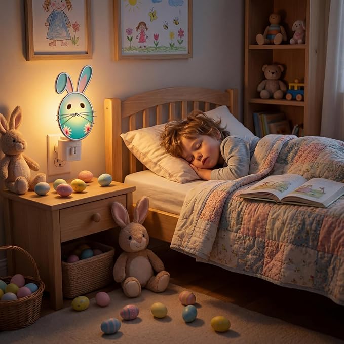 Easter Egg Night Light with Egg Design, Plug in Wall Light with Rotating Plug, Resin Easter Decoration for Bedroom, Bathroom, Hallway, Living Room, Includes C7 LED Bulb