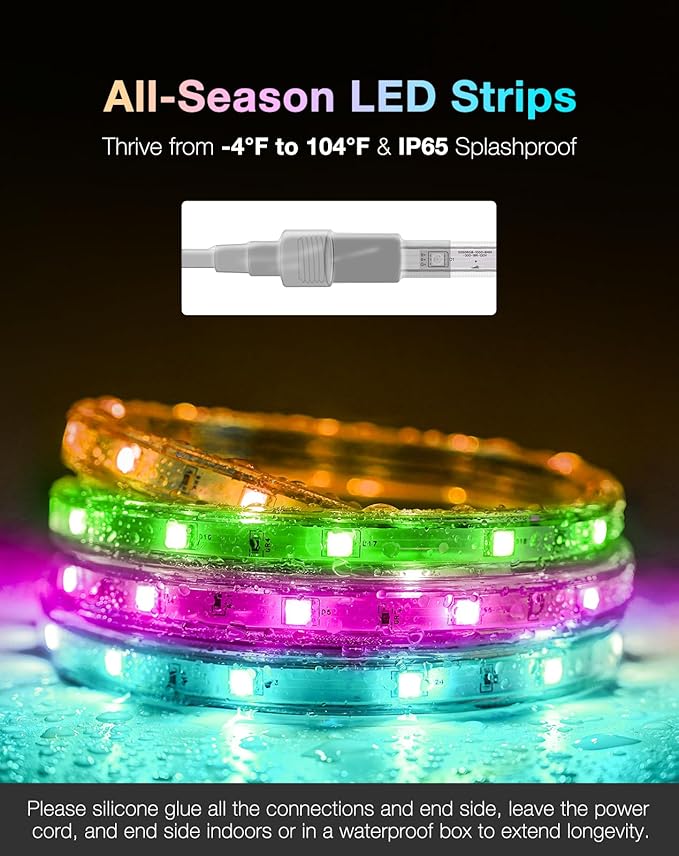 Shine Decor 120V RGB LED Strip Light Remote Control, Cold Resistant IP65 Waterproof Outdoor Strip Lighting Color Changing, Connectable Lite Multicolor Lighting Strip 7x13mm, 16 FT 150 LEDs ETL Listed