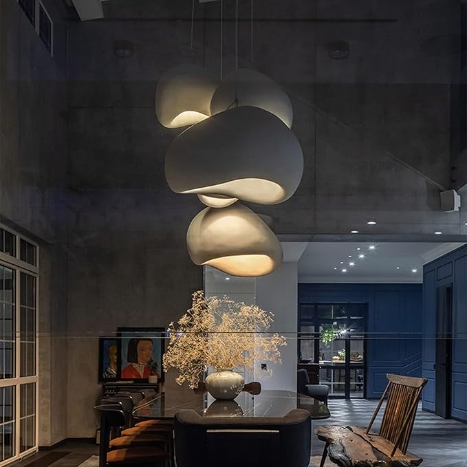 JAYMP 70cm Wabi Sabi Pendant Light for Living Room Hallway Restaurant Modern Hanging Lamp E26 Base Japanese Style Bird Nest Shape Lighting Fixture, 1 Pack (Matte White,B Shape, 70cm/27.6in)