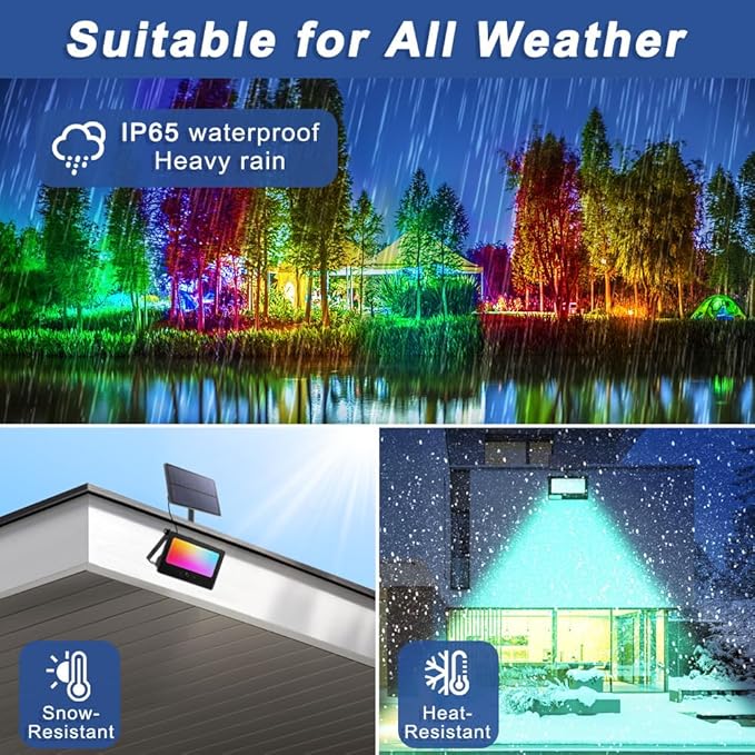 Solar Color Changing Flood Lights Outdoor, 16.4FT Cable 16 Million RGB Solar Powered Party Lights Waterproof with Remote Control for Outside BBQ Bars Stage Shed Courtyard Garden(Multicolor)
