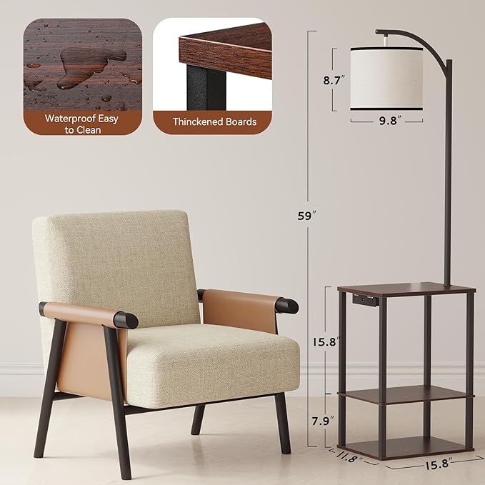 SUNMORY Floor Lamp with Table, End Table for Living Room with Lamp, Shelves Side Table with Charging Station(USB & AC Port), 3 Color Temperature LED Bulb, Modern Nightstand Lamp for Bedroom, Office