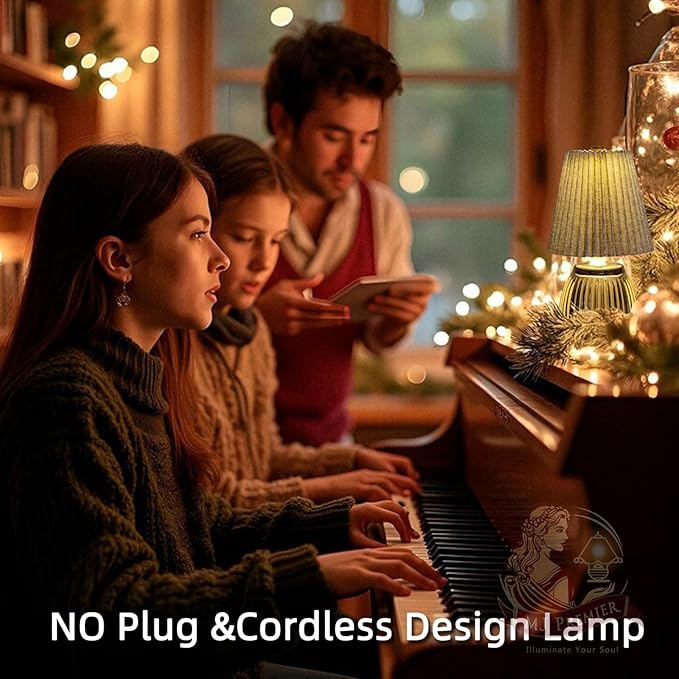 MJ PREMIER Small Battery Operated Lamp Cordless Lamp with Timer Pleated Lamps for Shelf Decor 8.7 inch High Battery Powered Lamps Emergency Light with Glass Base for Bathroom Livingroom Grey