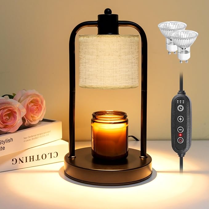 Lococo Candle Warmer Lamp for Yankee Candles: Electric Wax Melts Warming Light with Timer Dimmable for New Home Decor, Christmas Birthday Thanksgiving Gifts for Mom Women Men (Black + Cotton Linen)