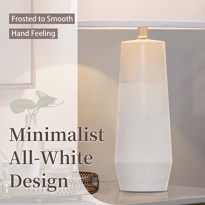 25.25" White Ceramic Table Lamps for Living Room, Ceramic White Lamps Set of 2 for Nightstand, Minimalist Beige Table Lamp Set of 2 for Bedroom, Console Reading Table Lamps