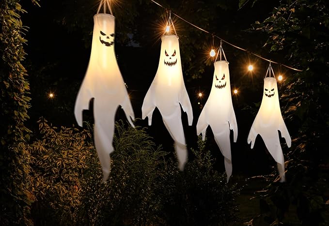 Halloween Ghost Decorations Outdoor: with Timer, 2 Pcs Spooky Hanging Ghost for Tree Porch Garden Yard, Waterproof LED Ghost Halloween Decor