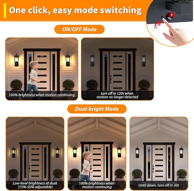2-Pack Motion Sensor Outdoor Wall Lantern, Dusk to Dawn Outside Modern Lighting Fixtures, Black Exterior Porch Lamp Lighting, Waterproof Outdoor Wall Sconce for Patio (Black Cover)