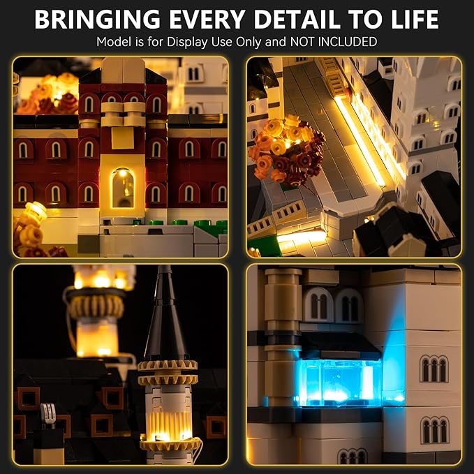 BrickSoul Upgrade Light Kit for Lego Architecture Neuschwanstein Castle 21063 Building Set | with ON/Off & Dimmer Switch & Hidden Cable Tech | Easy Install Lighting Set (21063 Set NOT Included)