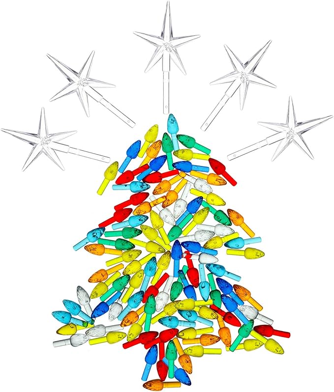 Boao 100 Pieces Ceramic Christmas Tree Bulbs and 5 Stars Replacement Plastic Bulbs for Ceramic Christmas Tree Decorations(4.7 mm Diameter,Assorted Color)