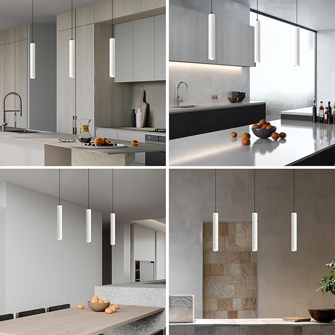 Concrete ﻿Linear White Pendant Light,Modern Industrial Hanging Cement Pendant Lighting Fixture for Kitchen Island Dinning Room Bedroom Bedside Table Pendant Lights(3-Pack)
