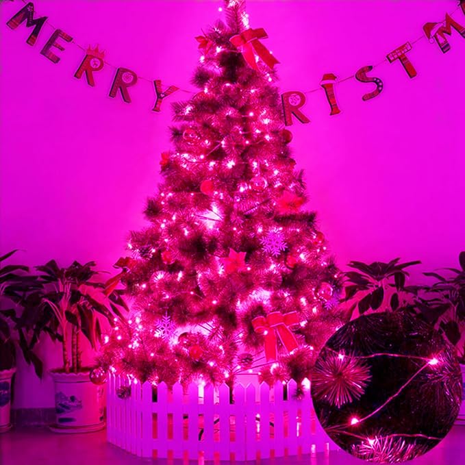 Valentine's Day Pink String Lights Battery Powered 7Ft 20 LED Waterproof Silver Copper Wire Fairy Lights, Diwali Halloween Christmas Home Party Wedding Girls Room Decorations-2Pack