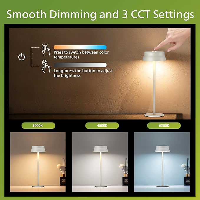 Philips Cordless Table Lamp, Portable Outdoor LED Desk Light,Rechargeable Battery Operated, 2 Adjustable Height, Touch Control & 3 Color Stepless Dimming, Waterproof Lamps for Restaurant/Bedroom
