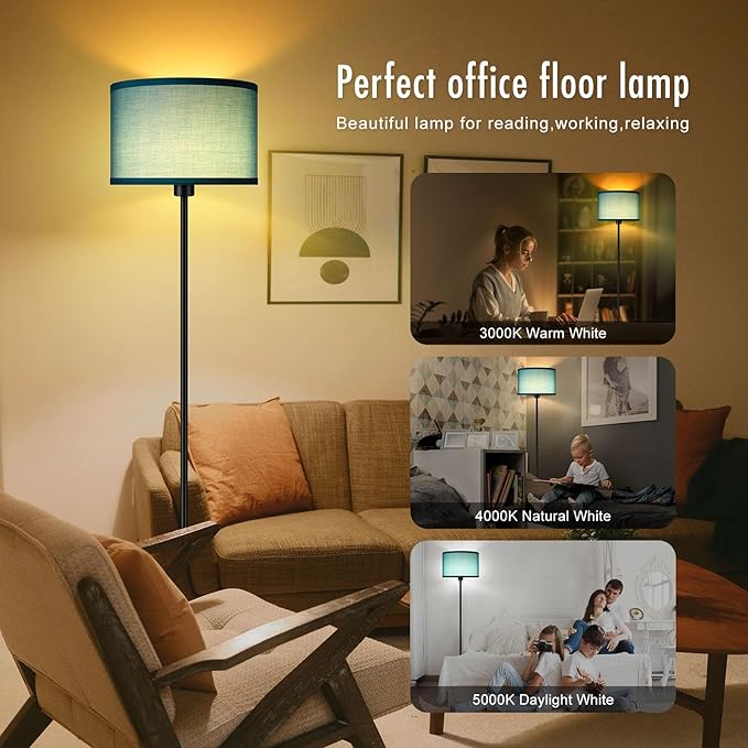 Floor Lamp, Standing Lamp, Modern Floor Lamps with Green Lampshades, Foot Switch, 59" Tall, Bright Pole Lamps for Living Room, Bedroom, Office, Nightstand, Kids' Gift, Green Lamp (Without Bulb)