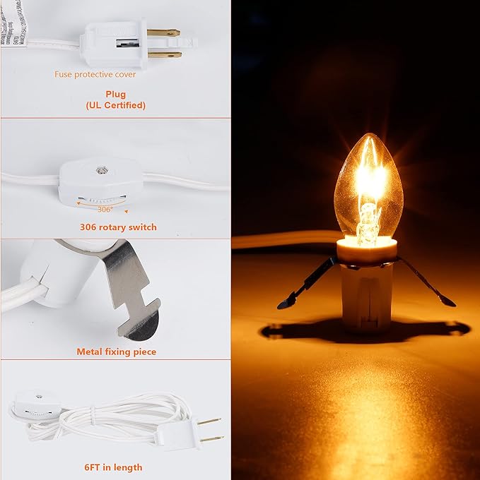 WATERGLIDE 2 Pack Accessory Cord with Clear Bulb, 6 FT UL Listed Replacement Lamp Cord with ON/Off Switch, Perfect for Christmas Village House, Craft Projects, Halloween Holiday Decoration