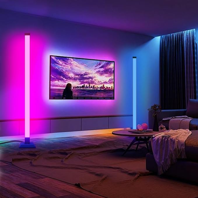 SUPERNIGHT ICRGB Floor Lamp Dimmable, Led Lights 16 Million Colors for Bedroom with Remote, DIY Corner Lights for Gaming Room with Music Sync, Mood Lighting for Living Room