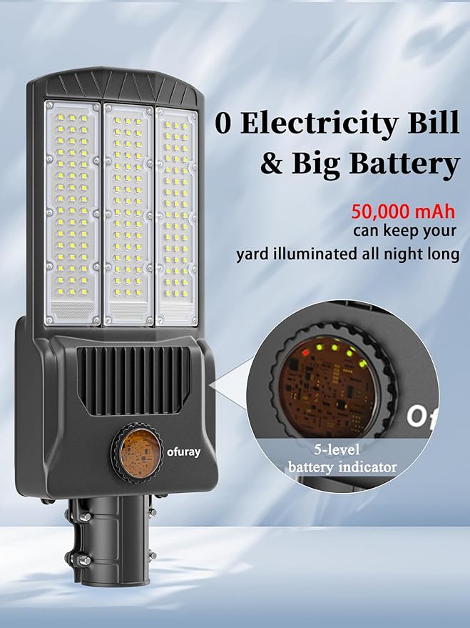 Ofuray OL-10000W Solar Street Lights Outdoor,50,000mAh Solar Parking Lot Security Lights Commercial up to 720,000Lm Distance,IP67 Street Dusk to Dawn with Remote Control for Street,Barn