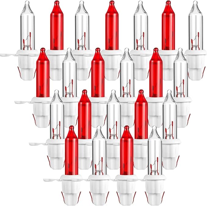 Mudder 60 Count Christmas Tree Replacement Light Bulbs 2.5v 0.425 Watt Replacement Bulb Mini Incandescent Wire String Lights Decoration for Prelit Xmas Tree(White Base with Red White Bulbs)