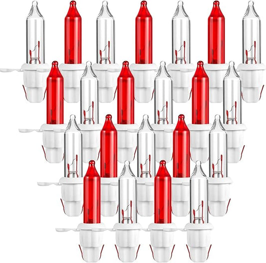 Mudder 60 Count Christmas Tree Replacement Light Bulbs 2.5v 0.425 Watt Replacement Bulb Mini Incandescent Wire String Lights Decoration for Prelit Xmas Tree(White Base with Red White Bulbs)