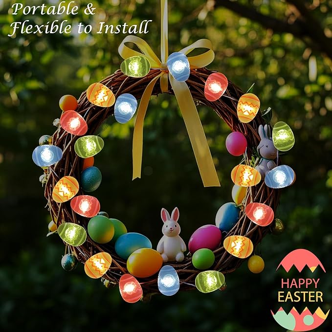 50 LED Easter Egg String Lights- 17FT Easter Fairy Lights with 8 Modes & Timer, Battery Operated Indoor/Outdoor Light for Egg Hunt Party, Spring Home Decor, Tree & Bedroom Decorations