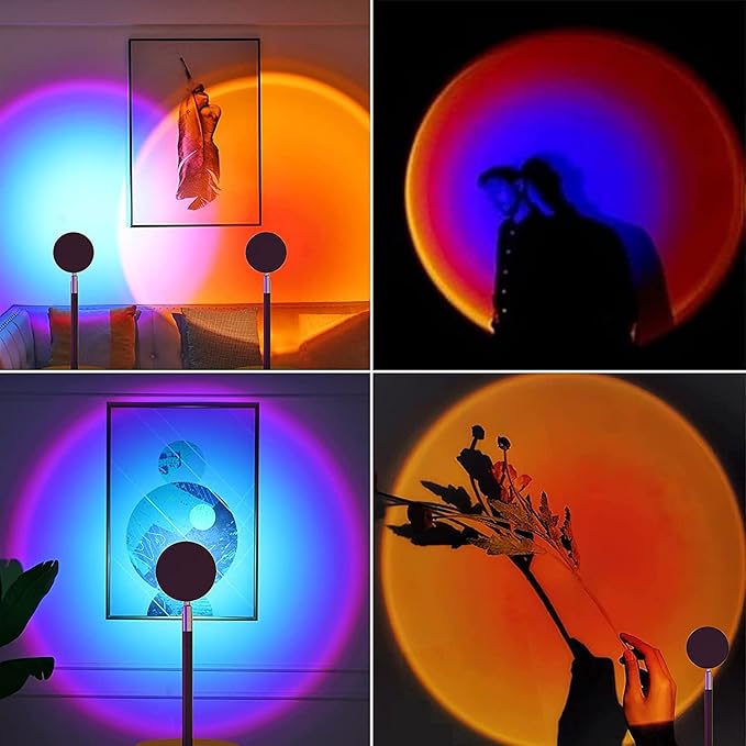 Sunset Lamp, Projector Rainbow Light 360 Degree Rotation Sunset Projector Lamps, Projection Night Light for Selfie/Photography/Home/Bedroom Decor/Living Room, USB Night Light (6 Colors) 1