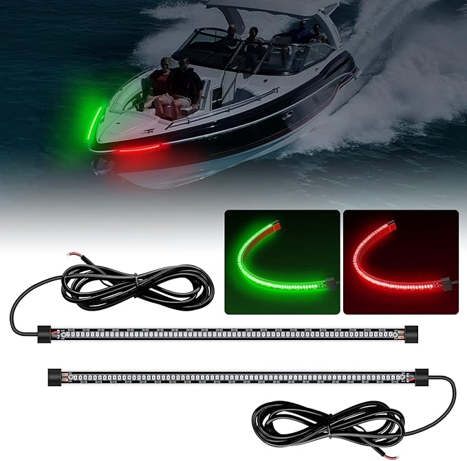 Nilight Boat Light Strip 2PCS 13Inch 66 LED Red Green Navigation Marine Bow Light 12V IP68 Waterproof for Universal Pontoon Bass Boat Jon Jetski Kayaki