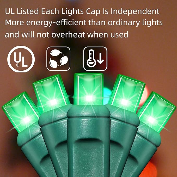 LAMPHOME 600LED (12pk of 50L) String Lights,LED Christmas Lights, 6" SPACING,Green Wire,Green