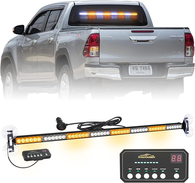 XRIDONSEN 35 inch Traffic Advisor Light Bar 48 LED Strobe Lights Amber White Emergency Safety Warning Hazard Front/Rear Window Display Controller for Construction Vehicles plow/Tow Trucks Wreckers