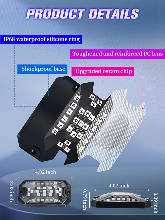 4Pods 5 Sides Full Angle RGB LED Rock Lights Kits High Brightness 27 Beads RGBW 5050 IP68 Waterproof Underglow Multicolor Exterior Wheel Rock Lights for 12V Trucks Jeep Offroad Pickup UTV ATV RZR SUV