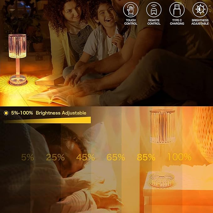 Crystal Lamp, Crystal Table Lamp Rose Crystal Lamp USB Diamond Table Lamp 16 Color Changing Touch Crystal Lamp (B)