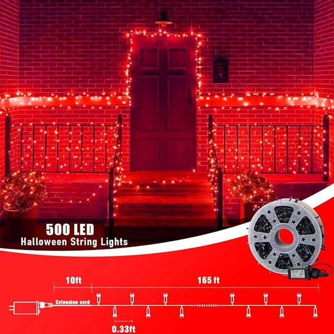 QITONG 165ft 500 LED Red Christmas Lights, Christmas String Lights Outdoor Waterproof Plug in, Green Wire Twinkle Light Indoor with 8 Modes