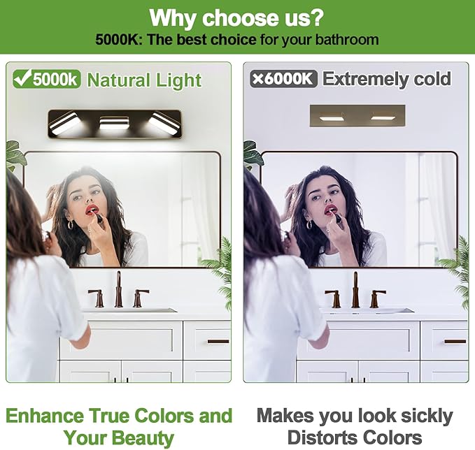 1300LM LED Modern Bathroom Vanity Light Fixtures, 360° Rotate Acrylic Brown and Gold Vanity Lights for Bathroom, Modern Wall Lighting Fixtures Over Mirror Kitchen Living (Natural White Light 5000K)