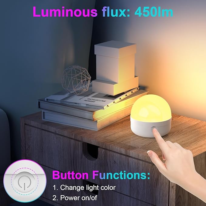 SCOPOW 2Packs E26 Rechargeable Light Bulbs with Remote, 6W 450lm Battery Operated Magnetic Light Bulbs 2500mAh, 15 RGB Color, Timer, Dimmer for Non-Hardwired Lamp