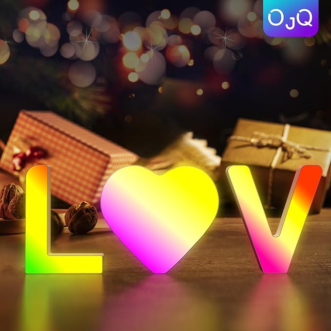 OJQ Light Up Letters LED Letter - Marquee Letters Room Decor Alphabet Letter Music Sync Color Change Colorful - Christmas Birthday Gifts for Girl - Gifts for Men Gaming Equipment Desk Decor