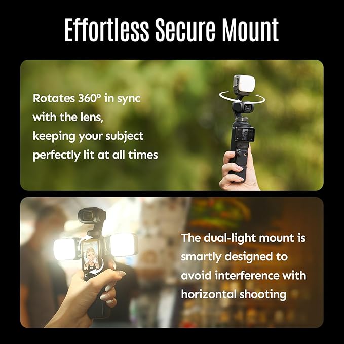 Harlowe Atom 2W Magnetic Mini Light for DJI Osmo Pocket 3 Combo Motion Sensing Pocket Duo Light Kit Rechargeable Auxiliary Camera Fill Light for Selfie Vlog Video Recording