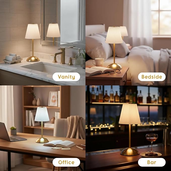 2-Pack Cordless Rechargeable Table Lamps, 3CCT & Stepless Dimming, LED Battery Operated Table Lamp with Touch Switch for Use in Bedroom, Dining Room, Outdoors, 4.5" W x 11.5" H (White)