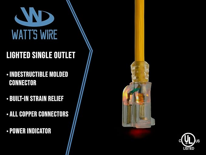 25 ft GFCI Extension Cord - Outdoor Extension Cord Waterproof - Heavy Duty Outdoor Extension Cords 25 ft - Watts Wire - 25' Grounded - GFI Cord - extensiones electricas