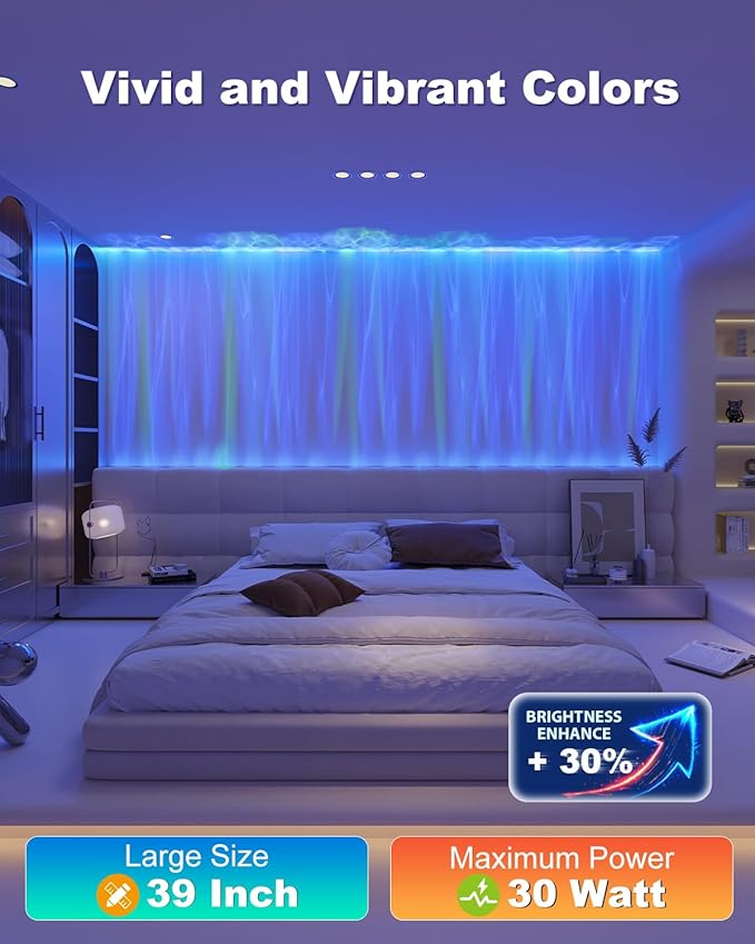 TACAHE Dynamic Wave Wall Light - Flowing Water Visual - RGB + 6000K Solid Color - Light Effects & Music Sync - APP & Remote Control - Indoor Enhance Ambient Lamp - 30W - 39 Inch - 1 Pack