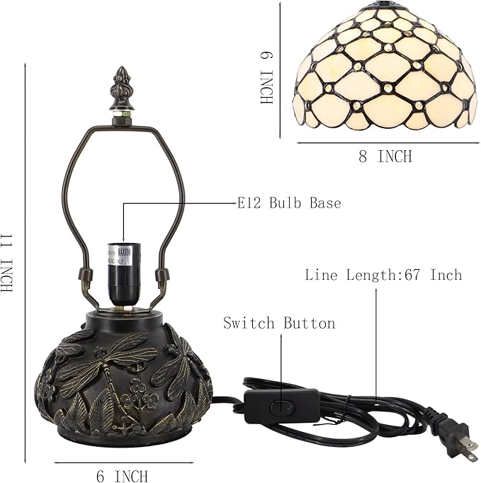 Small Tiffany Mushroom Table Lamp,Mini Memory Sympathy Antique lamp 8X11 Inch (Cream Bead)