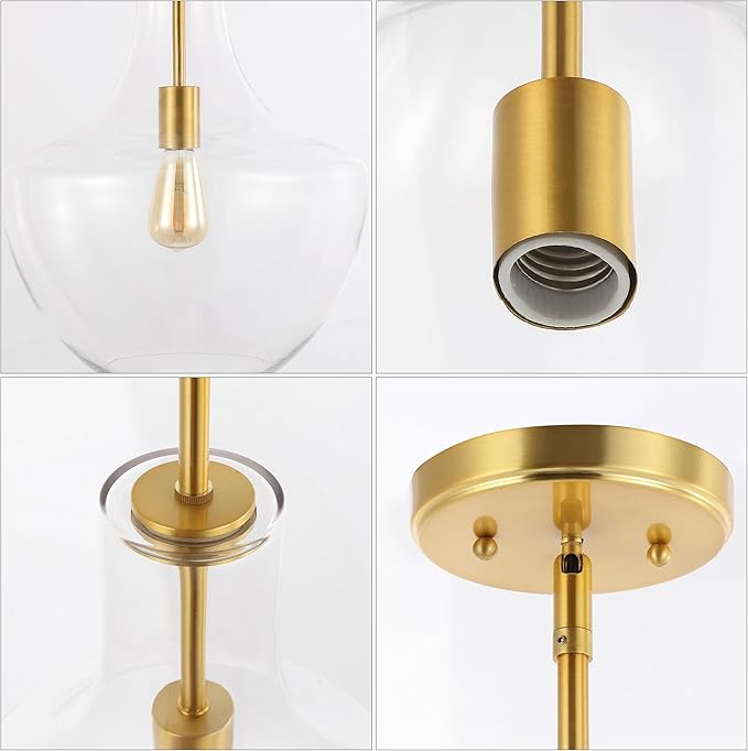 JONATHAN Y JYL6401C Watts 13.25" 1-Light Mid-Century Modern Iron/Glass LED Pendant Contemporary, Coastal, Vintage Bedroom Living Room, Brass Gold/Clear