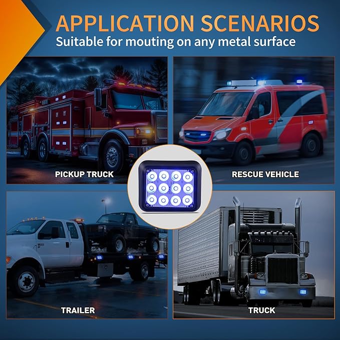 Nilight 12LED Magnetic Wireless Trailer Lights 2PCS Rechargeable Portable Hazard Beacon Warning Light Blue Emergency Strobe Light for Trucks Trailers Vehicles Cars Bus Surface Mount