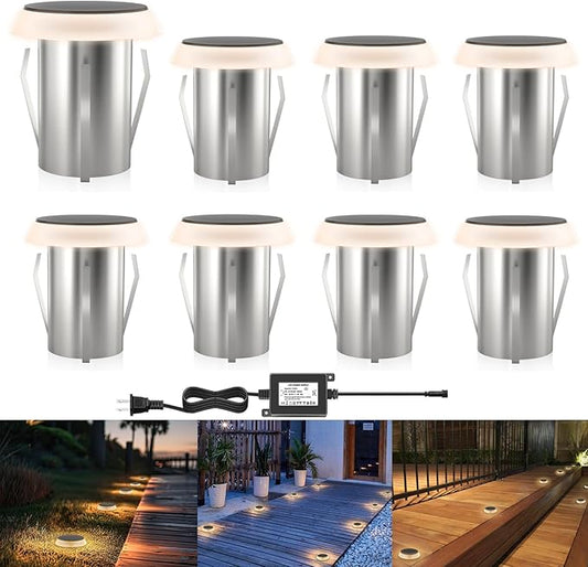 Outdoor In Ground LED Well Lights, Warm White Φ1.36in Low Voltage 12V DC In-Ground Lights, IP67 Waterproof Landscape Lighting for Yard Floor Pathway Driveway Deck Step, 8 Pack