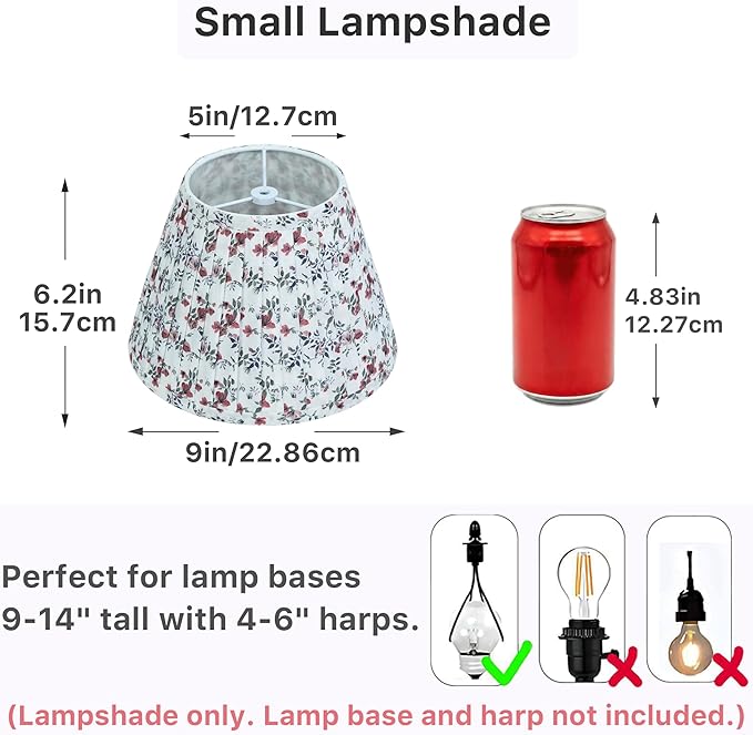 Muted Burgundy Floral Lamp Shades - 1 Pack, 5" Top x 9" Bottom x 6.2" H, Small Pleated Empire Lampshade for for Bedside & Table Lamps, Spider Fitter, No Assembly, Ideal for Cottage & Farmhouse Decor