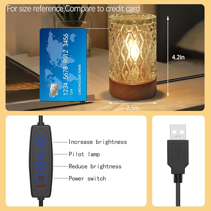 Mini Soft Warm LED Night Light,Dimmable Bedside Lamp Small Nightstand Glass Lamps Desk Reading Light for Bedroom,Living Room,Study Room,Office